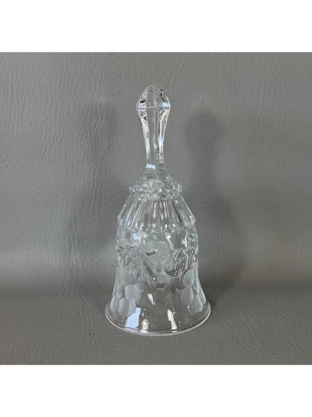 Vintage Clear Glass Dinner Bell Cut Pinwheel Frosted Floral Gray Etched Crystal